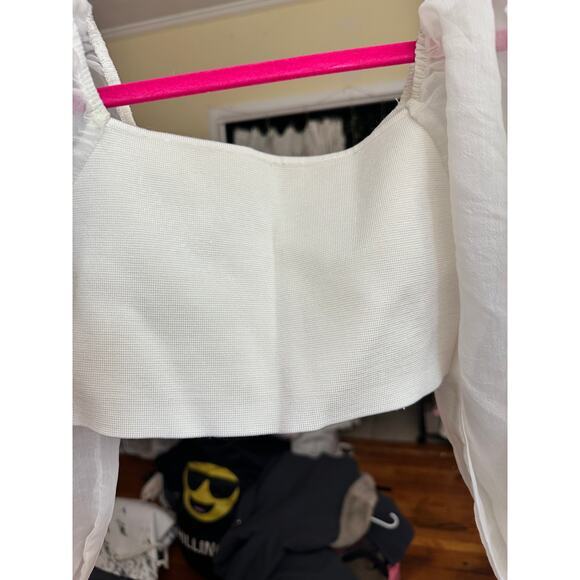 Zara Puff Organza Knit Top White Size Medium Bloggers‎ Favorite Feminine - Picture 5 of 7